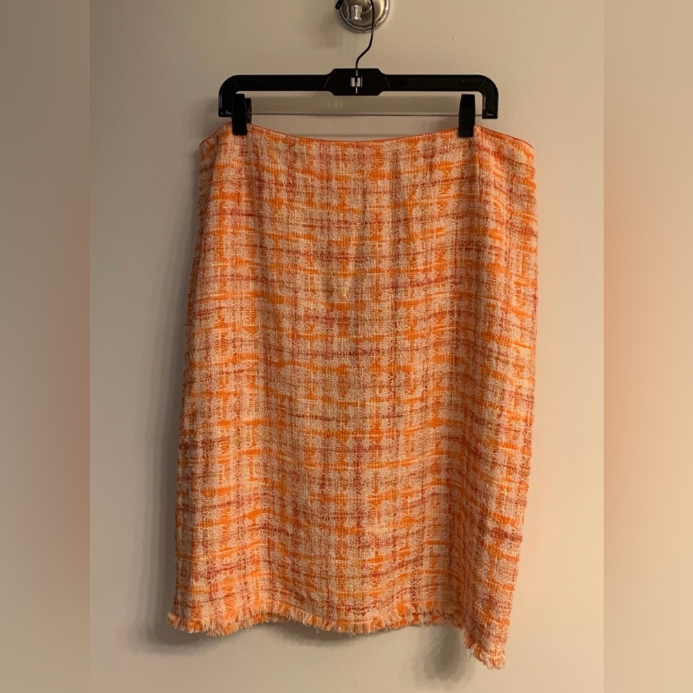 Lafayette 148 orange pink white Tweed Skirt Sz 16